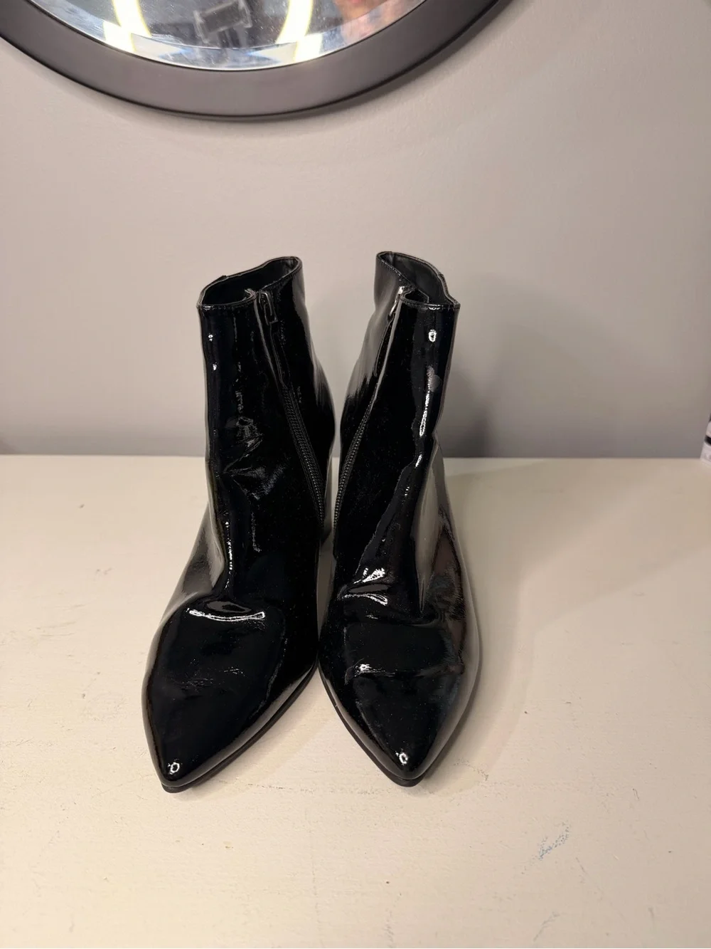 Black Patent Leather Ankle Boots - Women